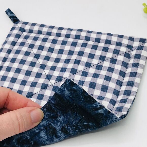 Oven Mitt, Finger Hotpad, and Potholder, Navy Blue Gingham, 3 Pc Baking Gift Set - Picture 5 of 10